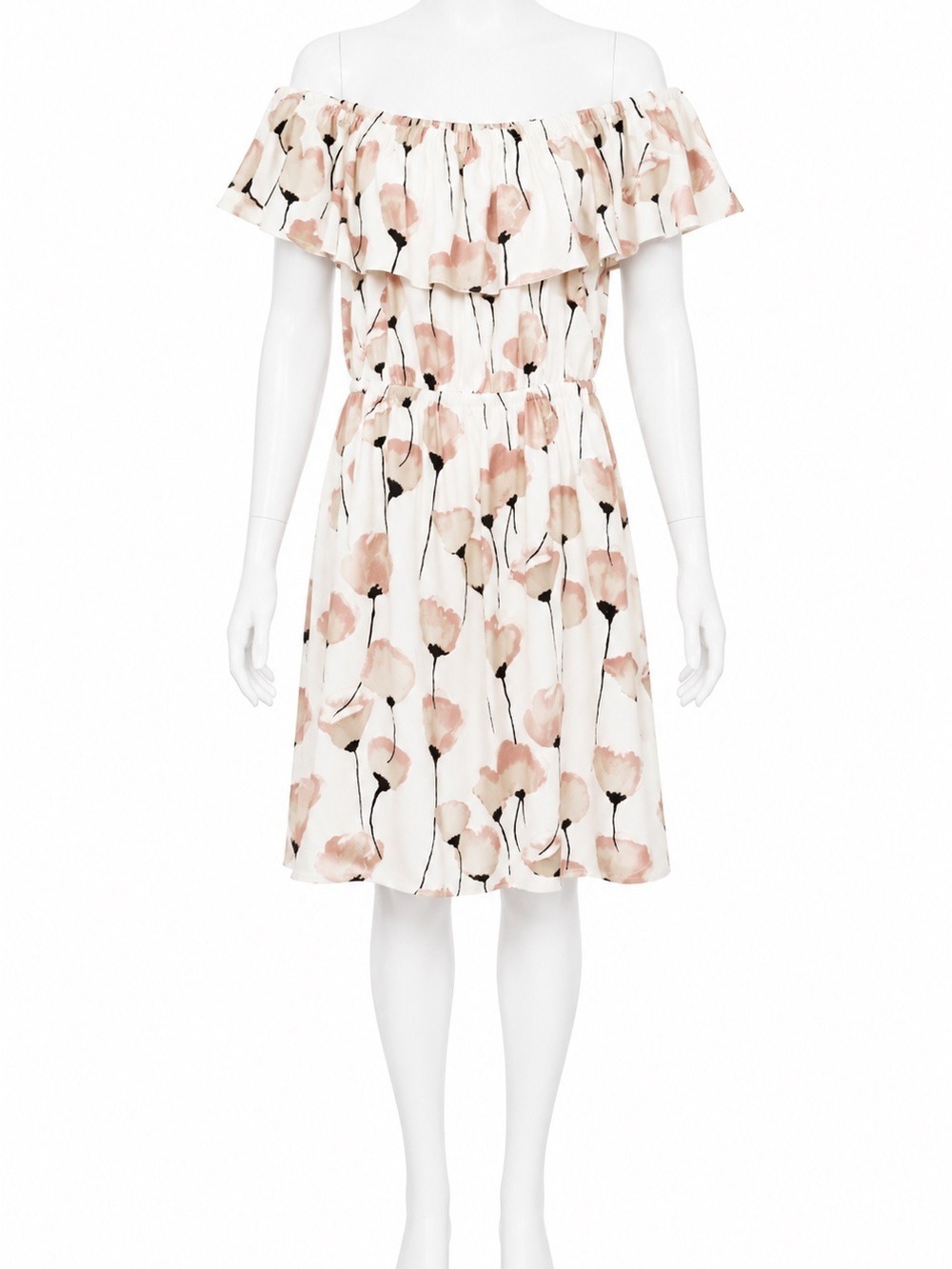 Wilfred Aritzia Hosta Off-Shoulder Floral Dress Cream Pink Size Medium